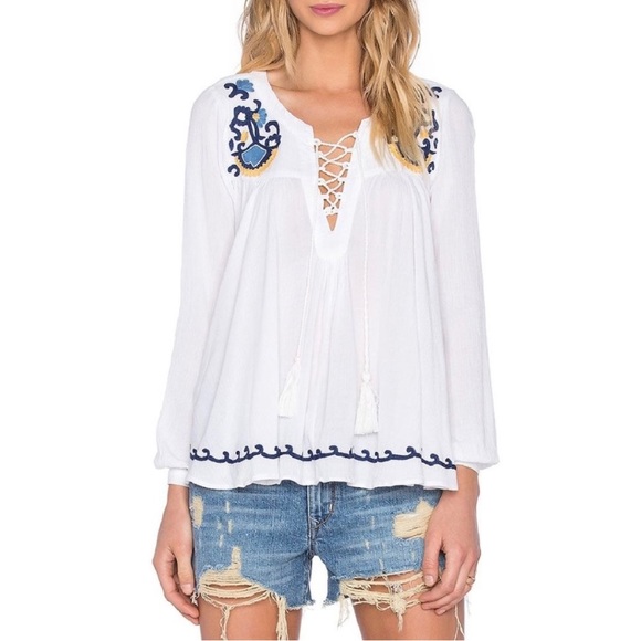 Lovers + Friends Tops - LOVERS + FRIENDS Embroidered Peasant Top